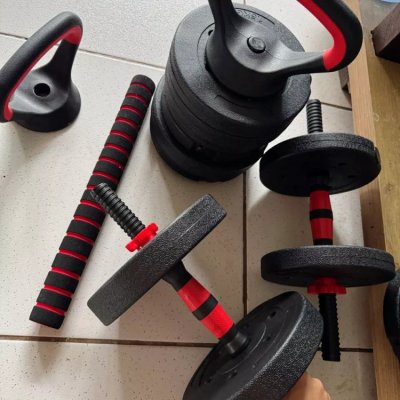 Kit Treino Func 10/15/20kg Halteres Barra