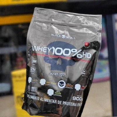 Whey 100% Hd Black Skull 900g Sabor Morango