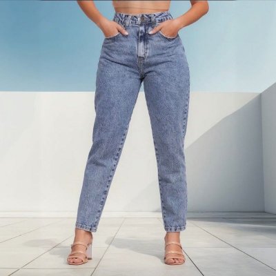 Calça Mom Jeans Feminina Cintura Alta Marmorizada