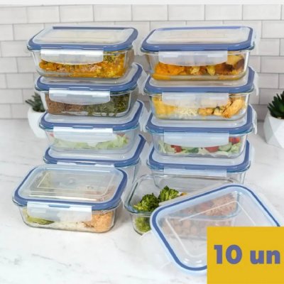 Kit 10 Potes Vidro Marmita Hermética 640ml