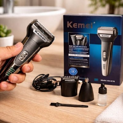 Barbeador KM6776 Recarregável Multifuncional 3 Em 1 Kemei