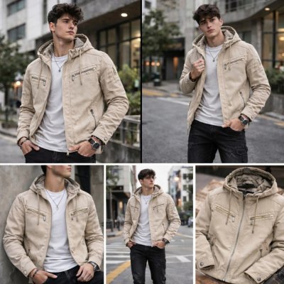 Jaqueta de Sarja Masculina Forrada Capuz