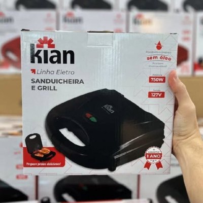 🥪 Sanduicheira Grill 2 Em 1 Kian Preta Elétrica 750w