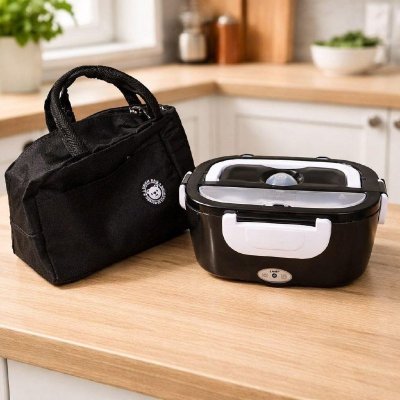 🍱 Marmita Elétrica Térmica Preta + Bolsa Térmica Lancheira