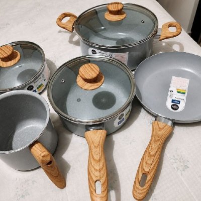 Jogo De Panelas 5 Peças Gris Brinox Ceramic Life Easy Cinza