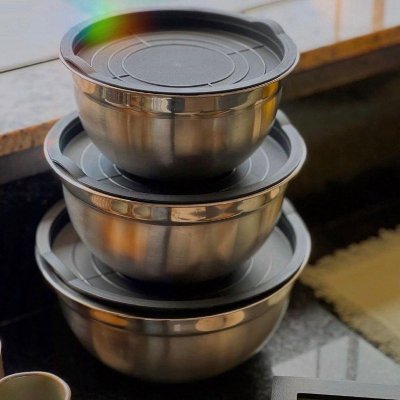 Conjunto 3 Bowls de Inox com Tampas Plásticas Vittak