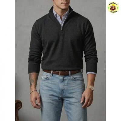 Suéter Masculino Zíper Gola Alta Old Money