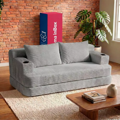 Sofá Cama Nami 1,5m Velour Cinza Claro inBox