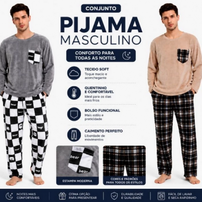 Pijama Masculino Xadrez Bolso Inverno