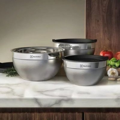 Electrolux Kit Bowls Tigelas em Inox com Tampa Plástica 3 Unidades