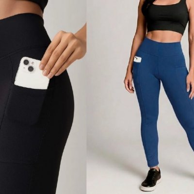 Kit 3 Calças Legging Grossa Cintura Alta Com Bolsos Laterais