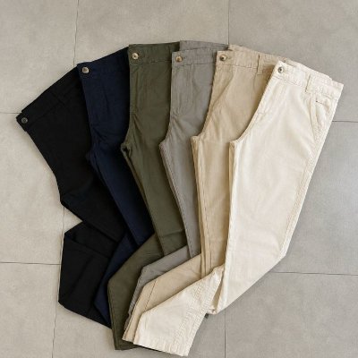 Kit com 3 Calça Sarja Alfaiataria Slim