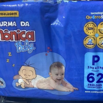 Fralda Turma da Mônica Baby Mega P 62 Unidades