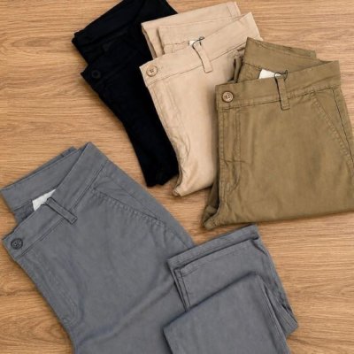 Kit com 3 Calça Sarja Alfaiataria Slim
