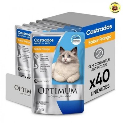 Pack Ração Úmida Optimum Sachê para Gatos Adultos Castrados Frango 85 g