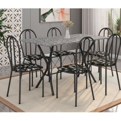 Mesa de Jantar 6 Cadeiras Retangular Preta