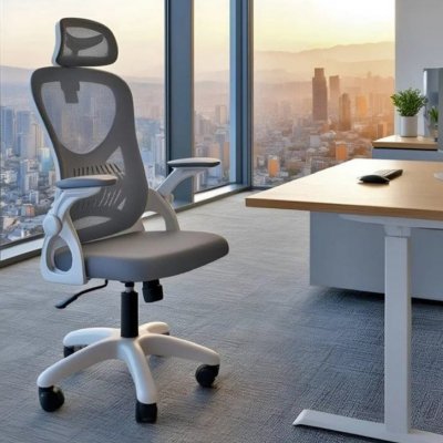 Cadeira de Escritório Columbus Ergonômica Cinza Mesh