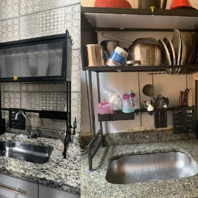 Escorredor De Pratos Louça Preto Cozinha Suspensa 65cm 18pçs