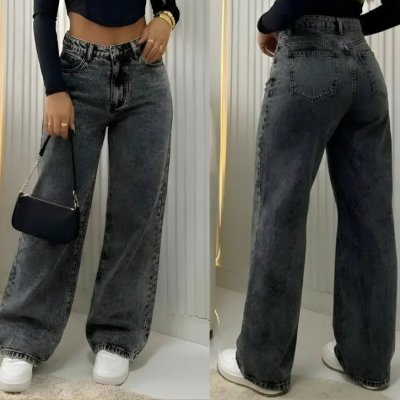 👖 Calça Wide Leg Jeans Cintura Alta Pantalona