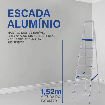 Escada Mor 7 Degraus Reforçada Prateado