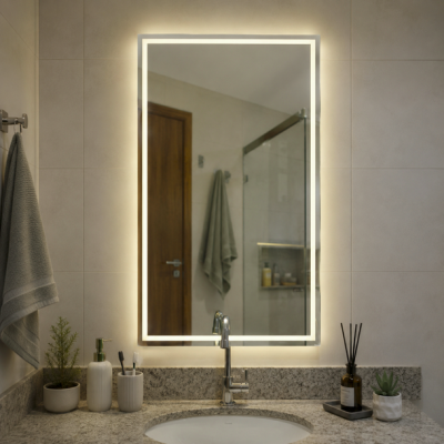 Espelho Retangular Jateado com LED 3 Cores