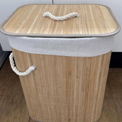 Cesto de Bambu com Tampa e Alças 50L Kontuz