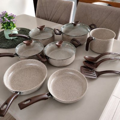 Conjunto De Panelas Antiaderente 10 Peças Coffee Cappuccino