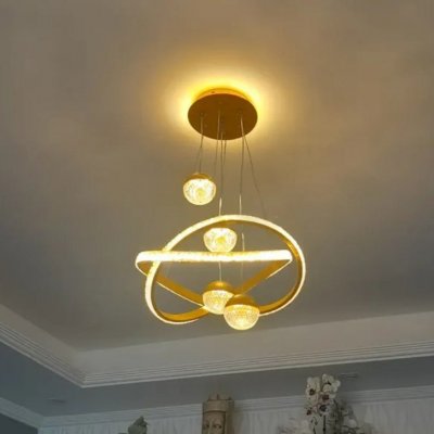 Lustre Led Pendente Moderna 2anéis 4bolas