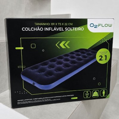 Colchão Inflável Solteiro Aveludado O2Flow