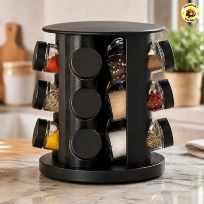 Porta Temperos Giratório 12 Potes de Vidro 85ml