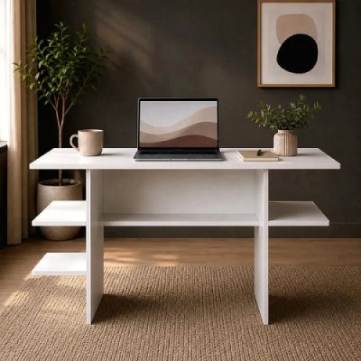 Mesa Para Computador Moderno Branco com Nichos