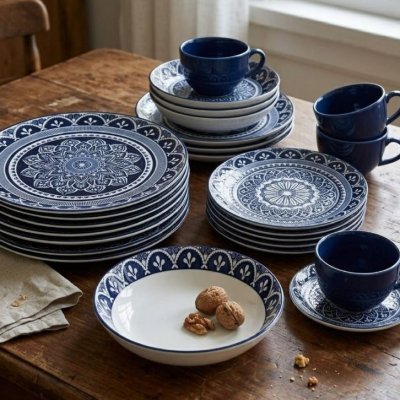 Aparelho de Jantar 30 Peças Málaga Decoração com Relevo Flat Oxford Branco Málaga