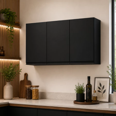 Armário Aéreo Cozinha Preto 3 Portas 118cm