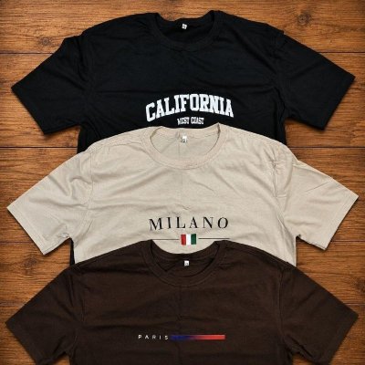 Kit com 3 Camisetas de Algodão Milano Paris Califórnia