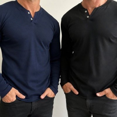 Kit com 2 Camisetas Henley Slim