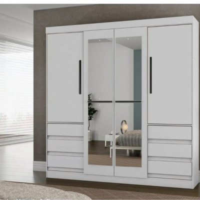 Guarda-roupa Casal com Espelho 4 Portas 6 Gavetas