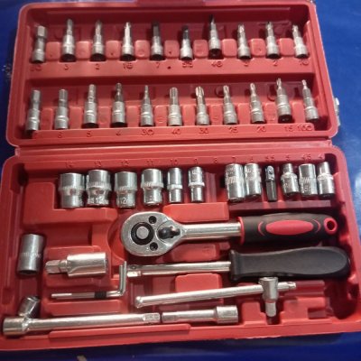 Kit Jogo Chave Catraca Soquete 46 Peças Vermelho