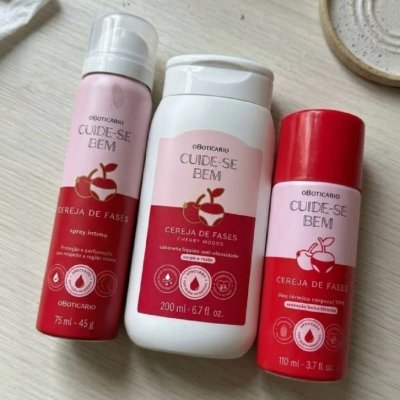 Combo Cuide-se Bem Cereja De Fases- Sabonete Líquido 200ml - Spray Íntimo Desodorante 75ml - Óleo Térmico Corporal 110ml