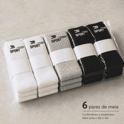 Kit 6 Pares Meias Cano Alto Algodão Sortidas