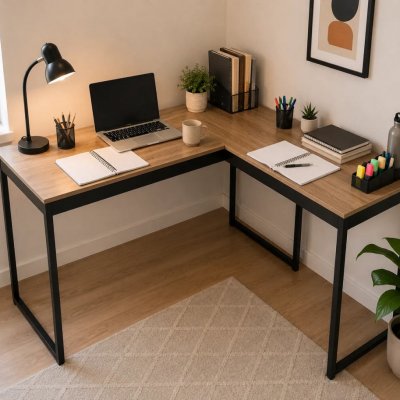 Mesa Escrivaninha Em L Industrial Preta Multiuso