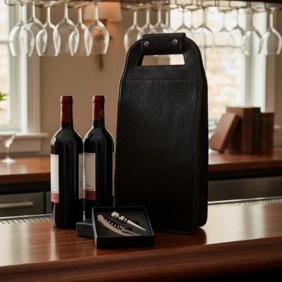Wine Bag Bolsa Para 2 Garrafas em Couro Preto