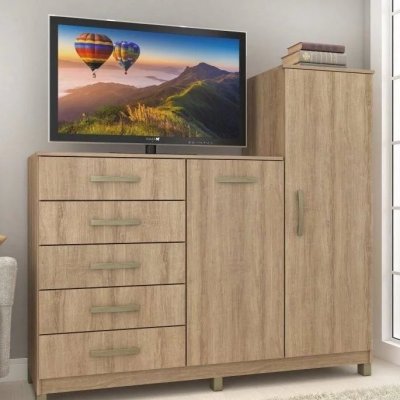 Cômoda 2 Portas 5 Gavetas com Cabideiro Chicago