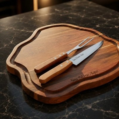 Kit Churrasco Personalizado Tábua e Faca Inox