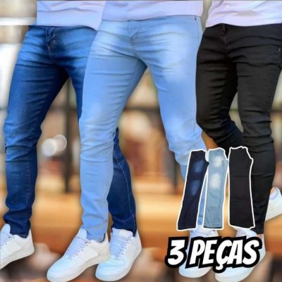 Kit 3 Calças Jeans Masculinas Confortáveis