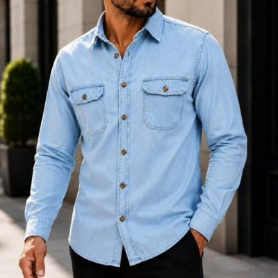Camisa Jeans Slim Manga Longa