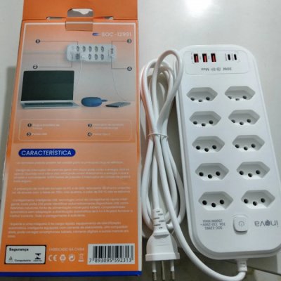 Filtro de Linha 10 Tomadas com 3 USB Branco