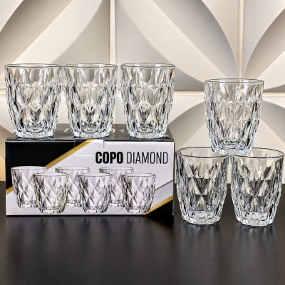 Jogo 6 Copos Vidro Diamante 300ml Branco