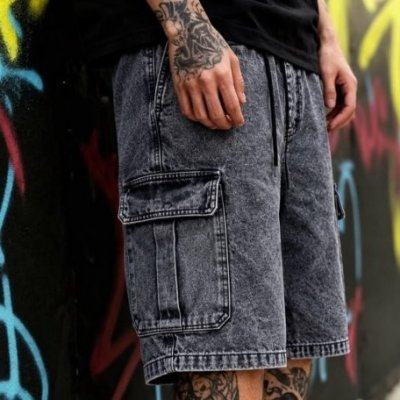Bermuda Jeans Cargo Baggy Masculina Streetwear