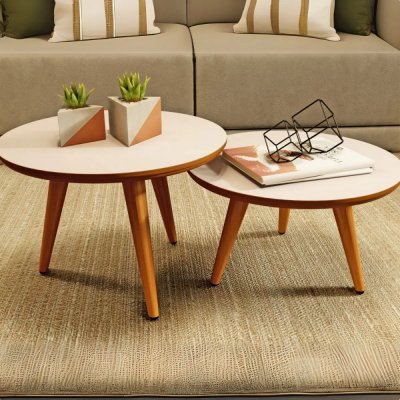Conjunto Mesa de Centro e Lateral Redonda