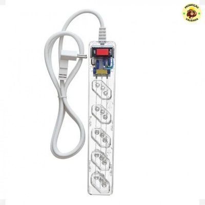 Filtro de Linha CLAMPER iCLAMPER Energia 5, 5 Tomadas, Proteção Contra Surtos Elétricos, 10A, Bivolt, Cabo 1m, Transparente